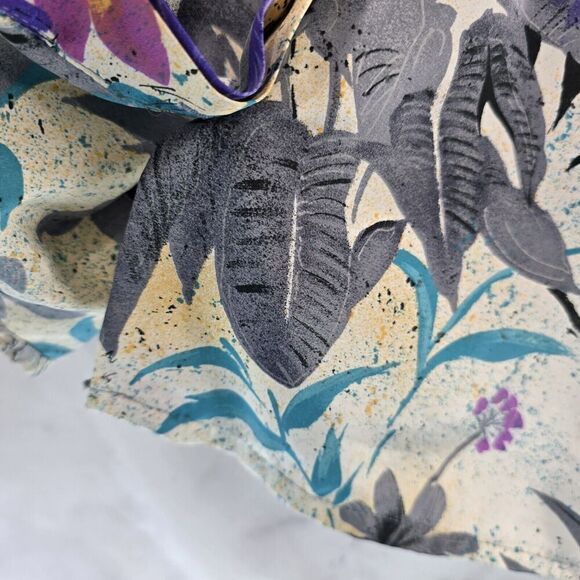 Vintage Blouse Womens Large 80s 90s Purple Blue Floral Long Sleeve Button Artsy - Picture 4 of 11
